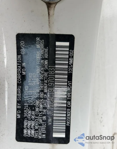 2020 Subaru Brz Limited из США, поврежденный, VIN JF1ZCAC19L9701831